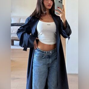 A loves a blue navy trench coat